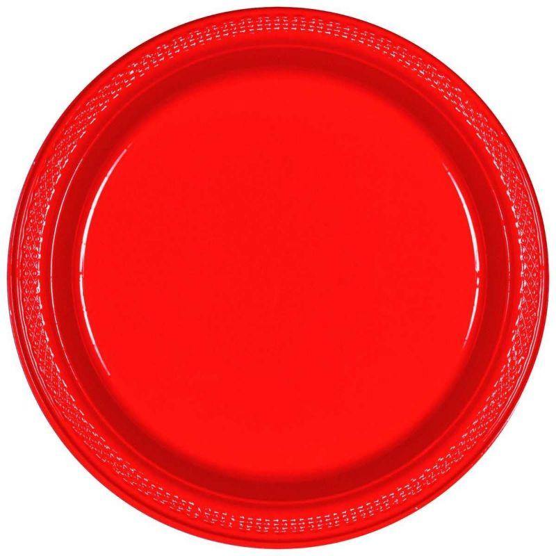 12 Pack Disposable Red Plastic Plates - 23cm - The Base Warehouse
