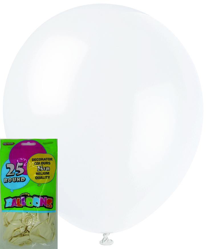 25 Pack Snow White Latex Balloons - 25cm