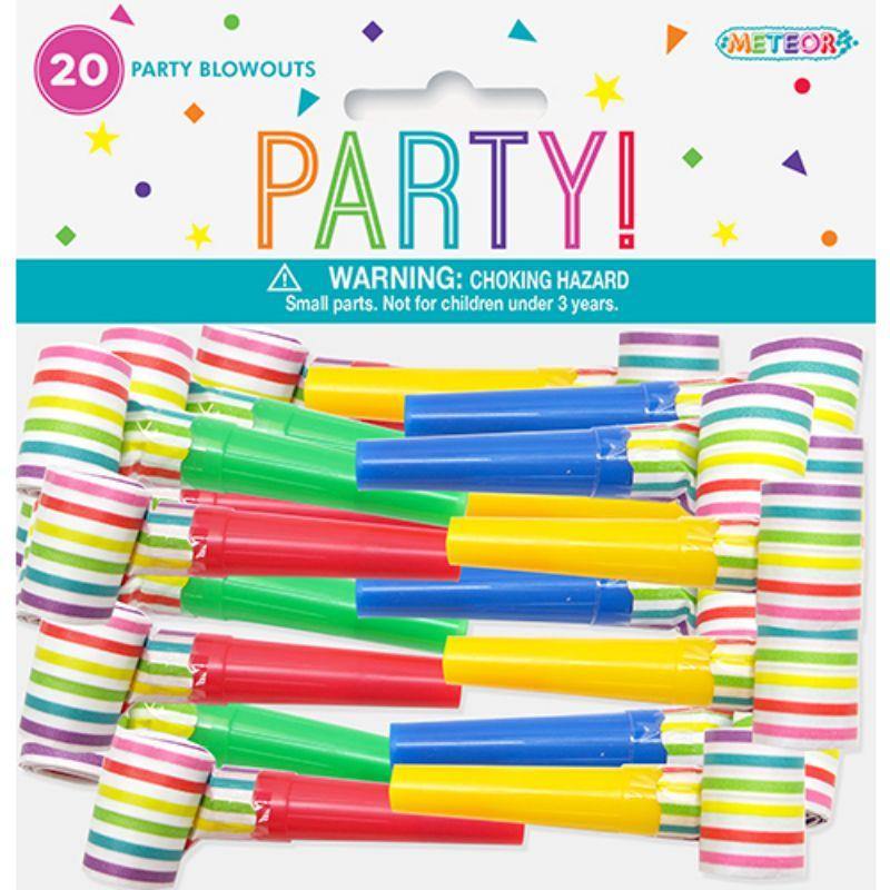 20 Pack Rainbow Striped Party Blowouts - The Base Warehouse
