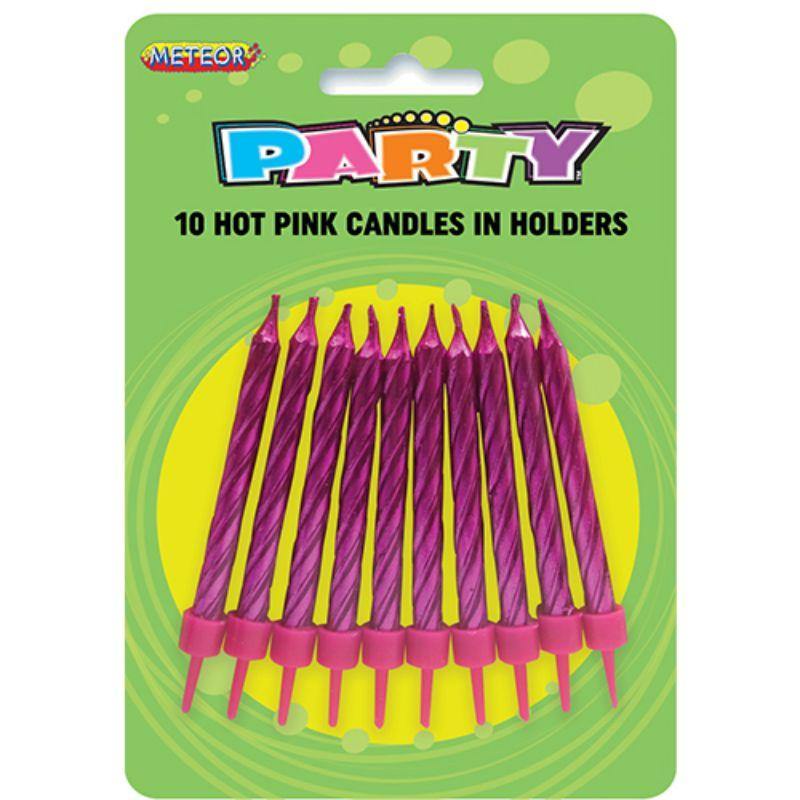10 Pack Metallic Hot Pink Candles in Holders - The Base Warehouse