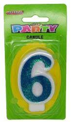 Blue Numeral 6 Candle - The Base Warehouse