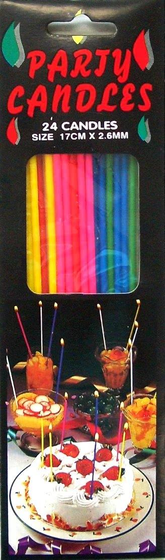 24 Pack Assorted Colours Slim Party Candles