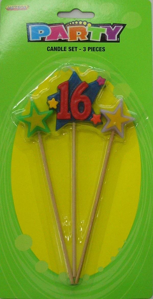 3 Piece Numeral 16 Candle Set