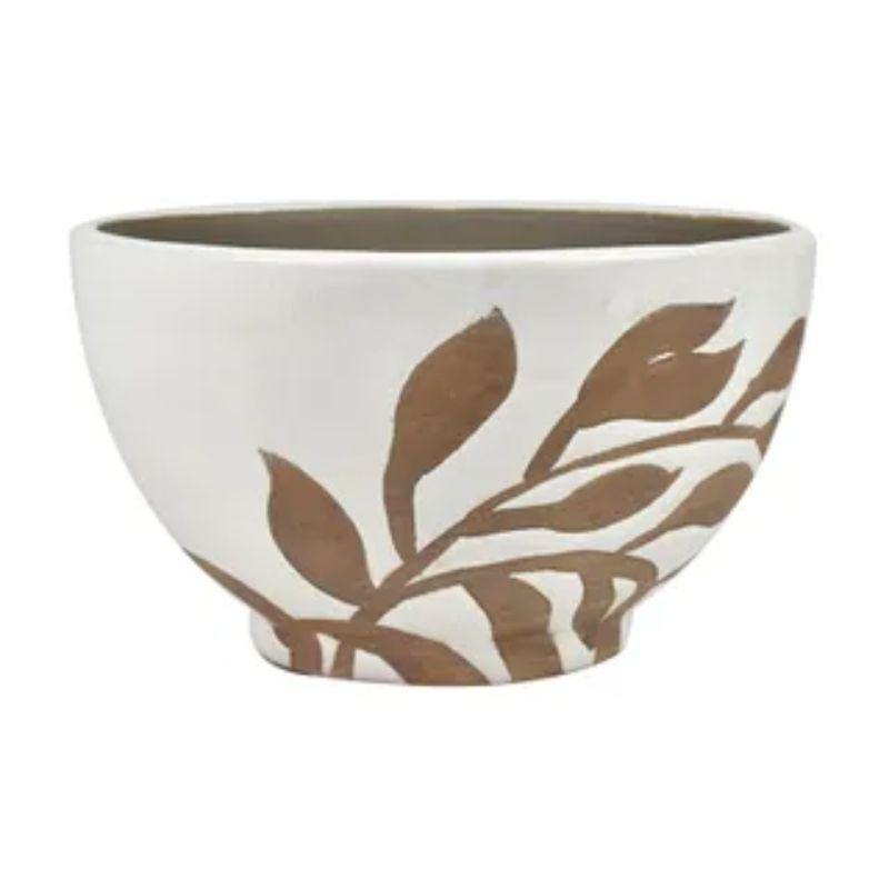 White/Terracotta Natural Ceramic Plant Bowl - 21.5cm x 13cm - The Base Warehouse