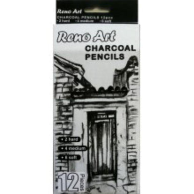 12 Pack Charcoal Pencil - 6 x Soft, 4 x Medium, 2 x Hard - The Base Warehouse