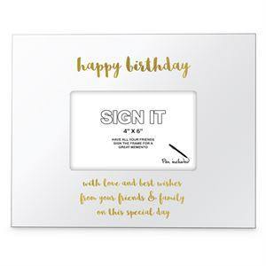 White Happy Birthday Signature Photo Frame with Marker - The Base Warehouse