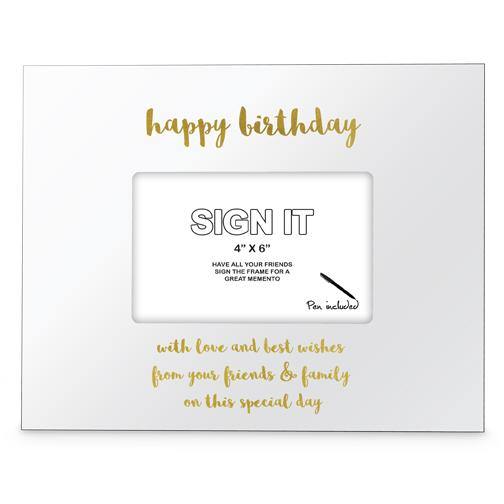 White Happy Birthday Signature Photo Frame with Marker - The Base Warehouse