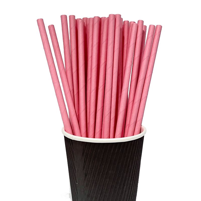 80 Pack Pink Paper Straws - 0.6cm x 19.7cm