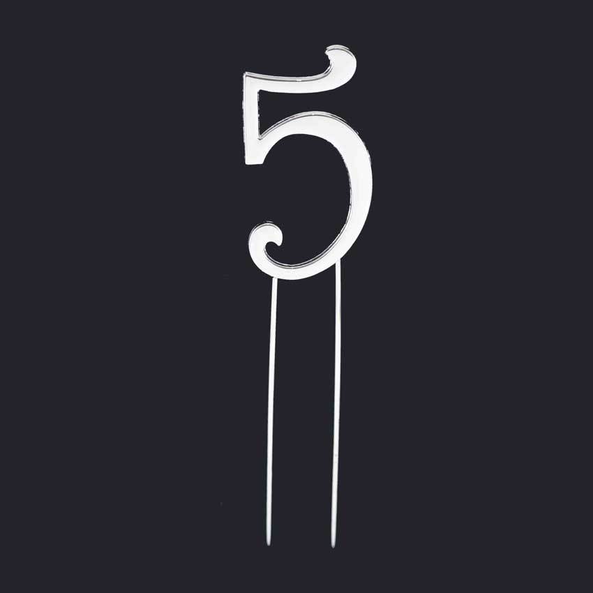 Letter 5 Silver Cake Topper - 7cm