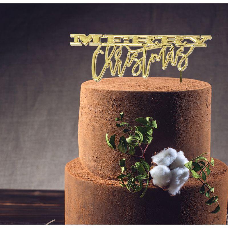 MERRY CHRISTMAS Gold Plated Cake Topper - 12 x 4cm - The Base Warehouse