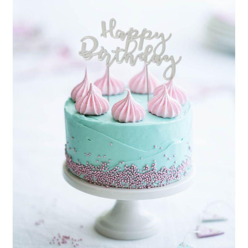Silver Plated HBD Cake Topper - 7.5cm x 12cm - The Base Warehouse