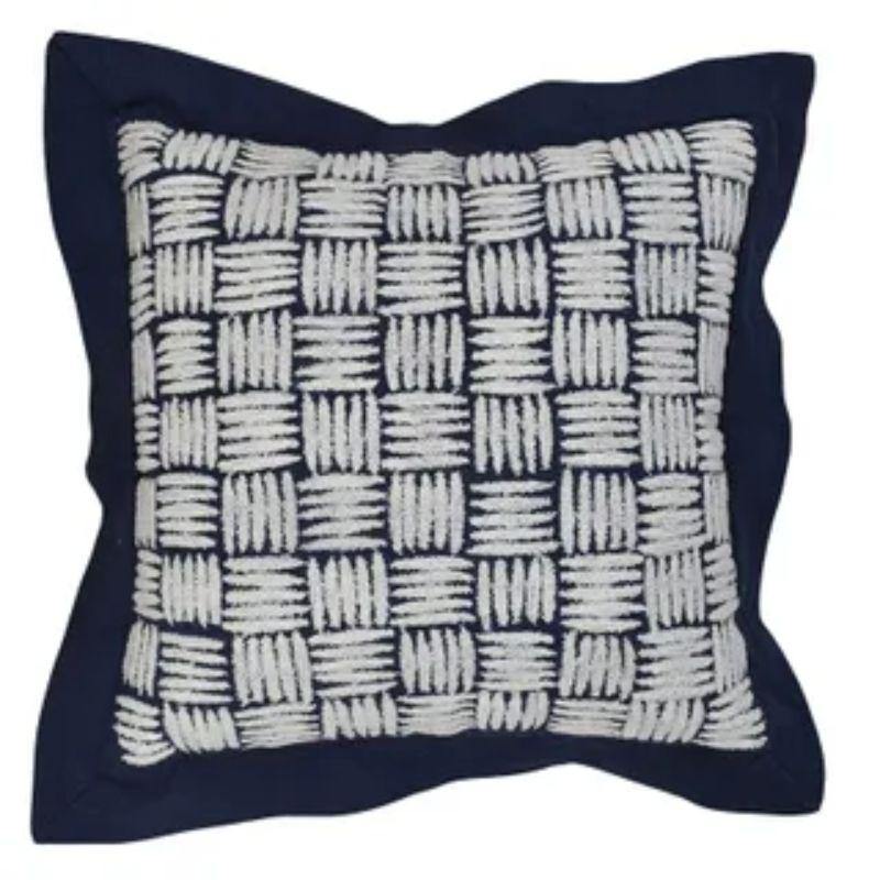 Navy/White Noa Cotton Embellishment Cushion - 45cm x 45cm - The Base Warehouse