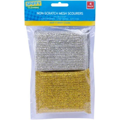 4 Pack Non-Scratch Metallic Mesh Sponge - 11.5cm x 8.5cm x 1.5cm - The Base Warehouse