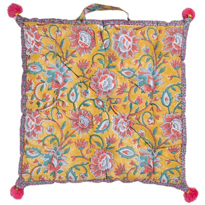 Traditional Hand Processed Block Printed Sunshine Seat Pad - 45cm x 45cm x 5cm