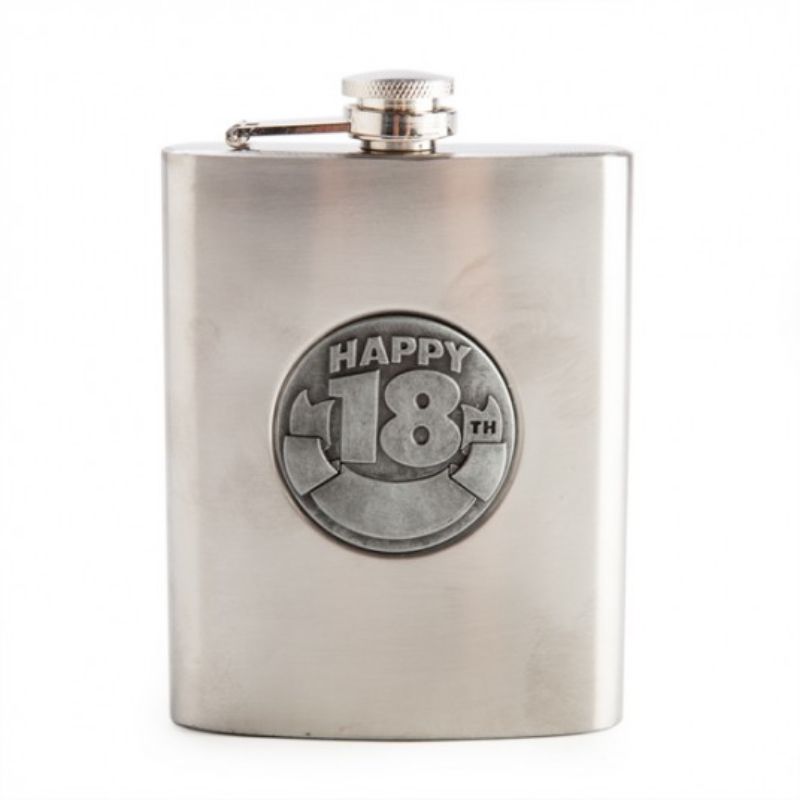18th Engravable Metal Flask - 9cm x 2cm x 13.5cm