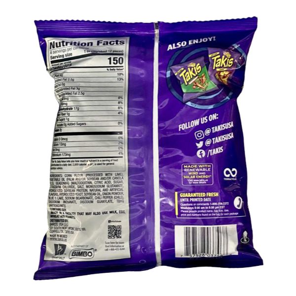 Takis Blue Heat Hot Chilli Pepper Tortilla Chips - 113g