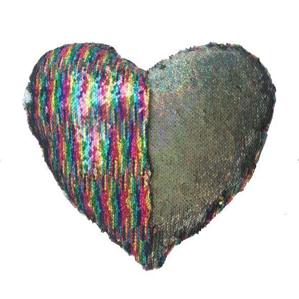 Rainbow Sequin Heart Shaped Cushion - The Base Warehouse