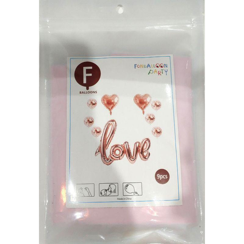 9 Pack Rose Gold Love Foil Balloons Set - The Base Warehouse