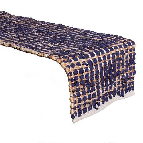 Navy Woven Cotton and Jute Table Runner - 35cm x 106cm - The Base Warehouse