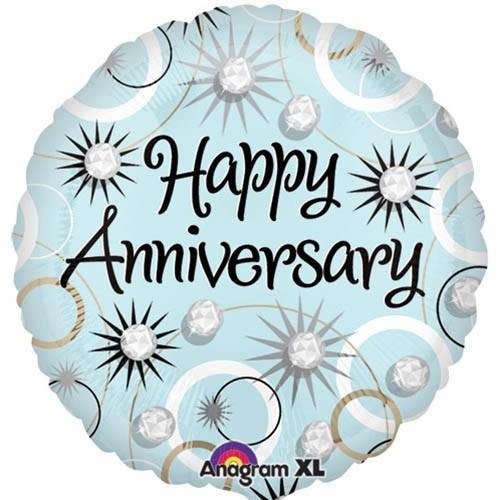 Happy Anniversary Diamond Foil Balloons - 45cm
