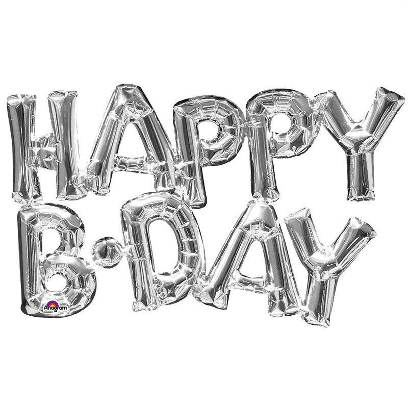 Silver Happy Birthday Foil Balloon - Air Fill Only - 76cm x 48cm