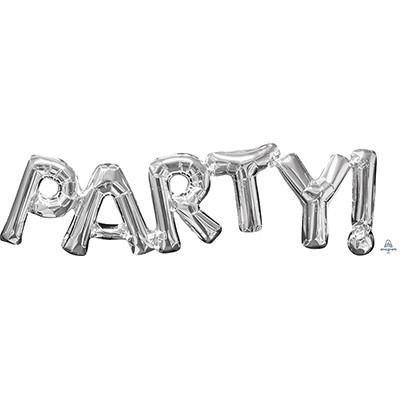 Silver Party! Foil Balloon with Ribbon & Straw to Inflate Air - 83cm x 22cm