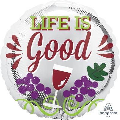 Life Is Good Wine & Grapes Foil Balloon - 45cm - The Base Warehouse