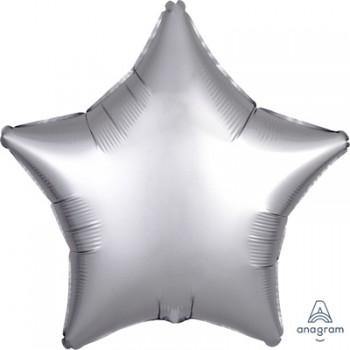 Silver Platinum Satin Star Foil Balloon - 45cm