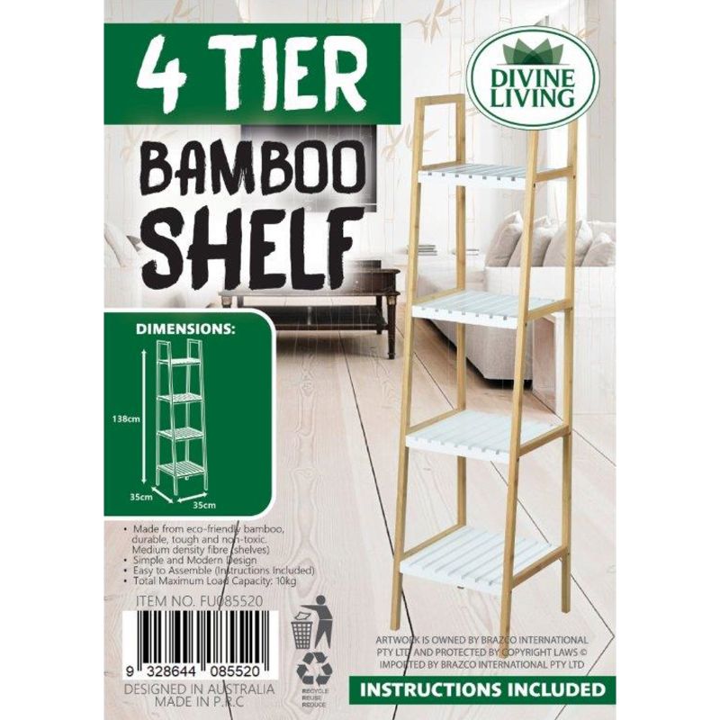 4 Tier Bamboo Shelf - 35cm x 35cm x 138cm