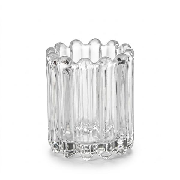 Clear Ribbed Candle Holder - 9X11cm