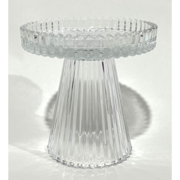 Ribbed Glass Candle Holder - 9.7cm