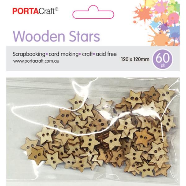 60 Pack Wooden Button Stars - 12mm