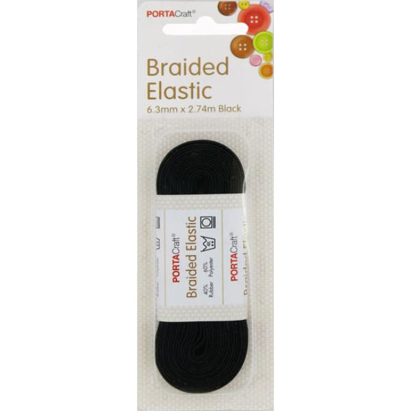 Black Braided Elastic - 6.3mm x 2.74m