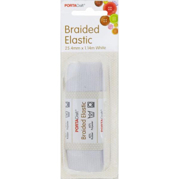 White Braided Elastic - 25.4mm x 1.14m