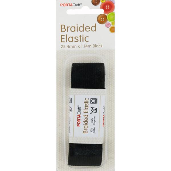 Black Braided Elastic - 25.4mm x 1.14m