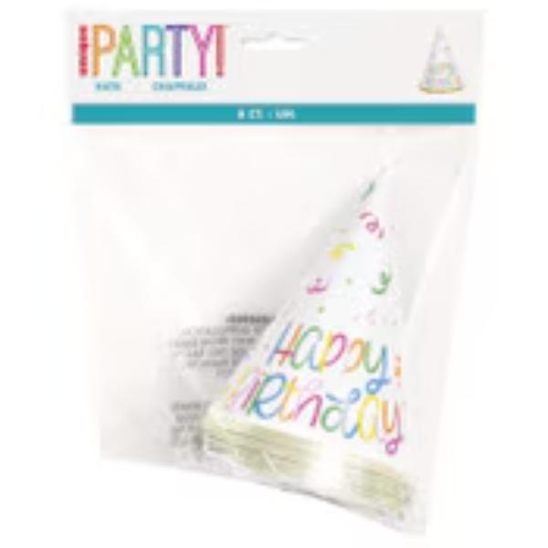 8 Pack Classic Happy Birthday Party Hats