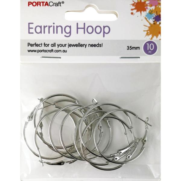 10 Pack Silver Earring Hoops - 35x2mm