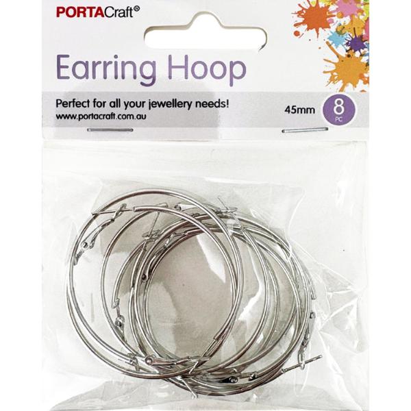 8 Pack Silver Earring Hoops - 45x2mm