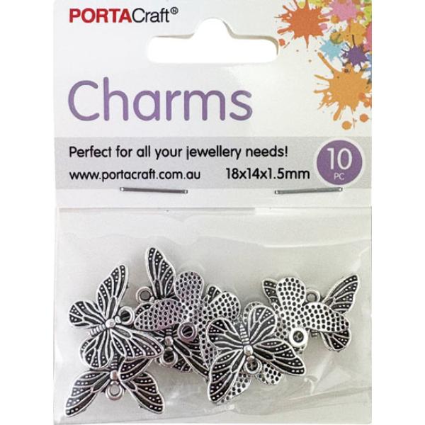 10 Pack Silver Charm Pendant Butterflies