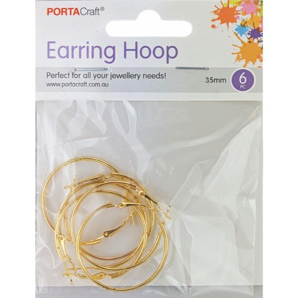 6 Pack Golden Earring Hoops - 35x2mm