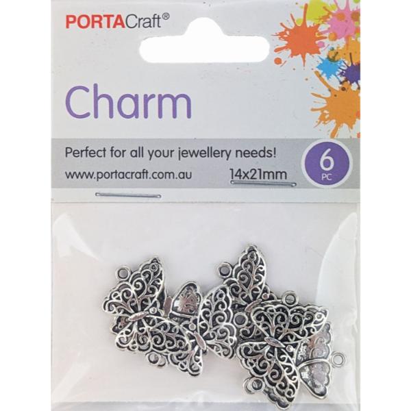 6 Piece Silver Butterfly Charm Pendants