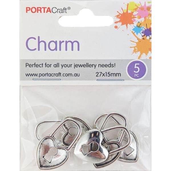 5 Pack Silver Heart Lock Charm