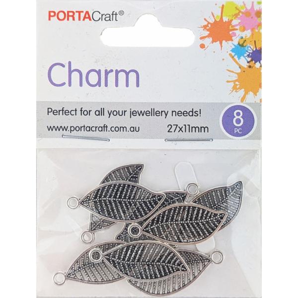 8 Pack Silver Leaf Charms