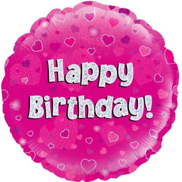 Happy Birthday Pink Holographic Foil Balloon - 18in