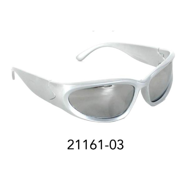 Silver With Mirror Lens Wrap Scifi Party Glasses