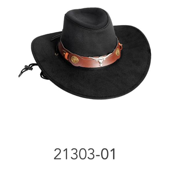 Deluxe Black Cowboy Hat With Bull Band