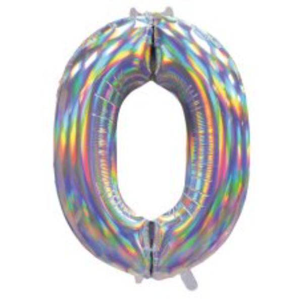 Number 0 Iridescent Silver Ballon - 86cm