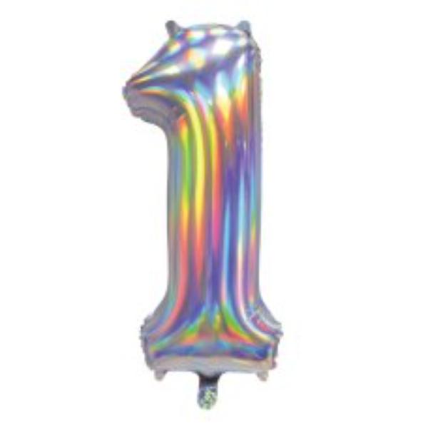 Number 1 Iridescent Silver Ballon - 86cm