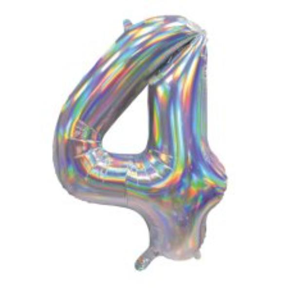 Number 4 Iridescent Silver Ballon - 86cm