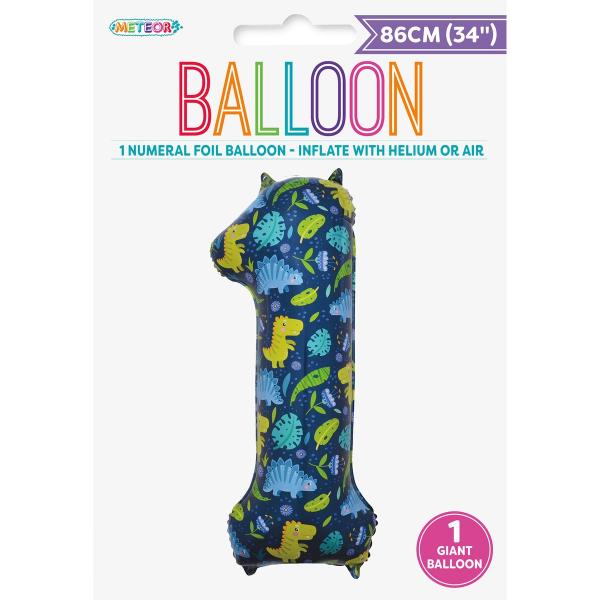 Number 1 Dino Printed Foil Balloon - 86cm